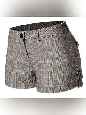 Billabong Woman’s Black and Gray Plaid Flat Front Shorts